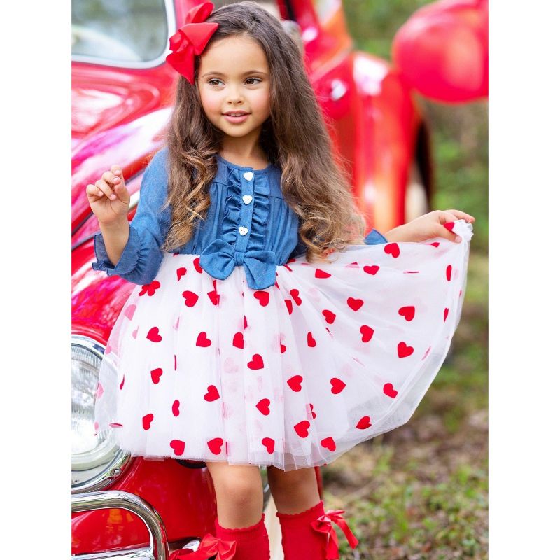 Girls Queen of Hearts Chambray Tutu Dress - Mia Belle Girls, 3 of 7