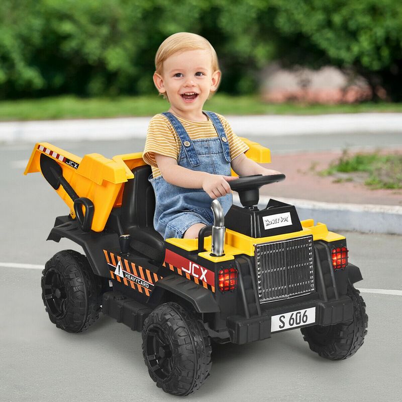 Costway 12V Battery Kids Ride On Dump Truck RC Construction Tractor w/ Electric Bucket & Electric Dump Bed, 2 of 10