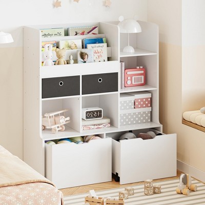 Garvee Toy Storage Organizer 47.8in Kids Bookshelf with Drawers Modern Bookcase with Cubbies Floor Storage Cabinet for Playroom, Nursery, Kids Room