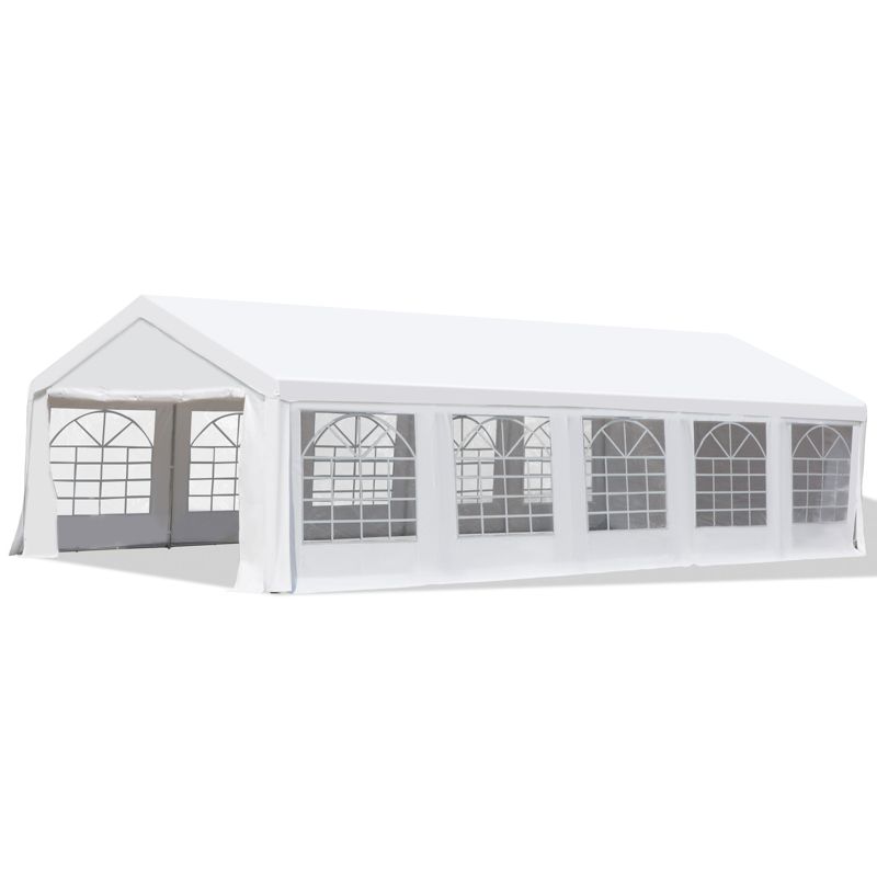 Outsunny Large Outdoor Carport Canopy Party Tent with Removable Protective Sidewalls & Versatile Uses, White, 1 of 11