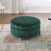 VYNXARIA 31.5"W Velvet Upholstered Round Ottoman with Reversible Lid,Channel Tufted Pumpkin-Shaped Storage Stool for Living Room, Bedroom£¬Green - 2 of 4