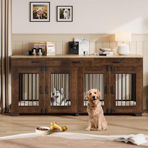 Acekool Double Dog Crate Furniture, 71" Heavy Duty Indoor Dog Kennel with Divider, 3 Drawers & Tabletop, for Small/Medium Breeds - 1 of 4
