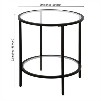 Blackened Bronze Round Side Table with Glass Shelf
