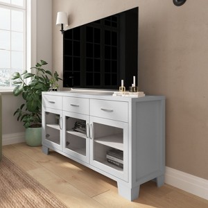 Merrick Lane Three-Drawer Engineered Wood Buffet Sideboard Cabinet with Three Tempered Glass Cabinet Doors for Dining Room/Kitchen - 1 of 4