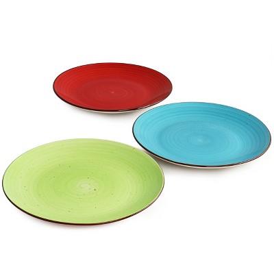 Hand-Painted Multicolor Ceramic Dinner Plate Set, 15-inch