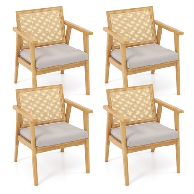 Tangkula Set of 2/4 Dining Chairs Rubber Wood Kitchen Chair with Padded Seat & Hollowed Backrest Rustic Dinner Chair