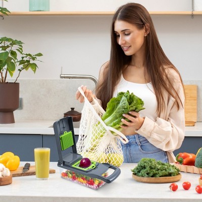 Cheer Collection Gray and Green 10-in-1 Food Chopper with Container