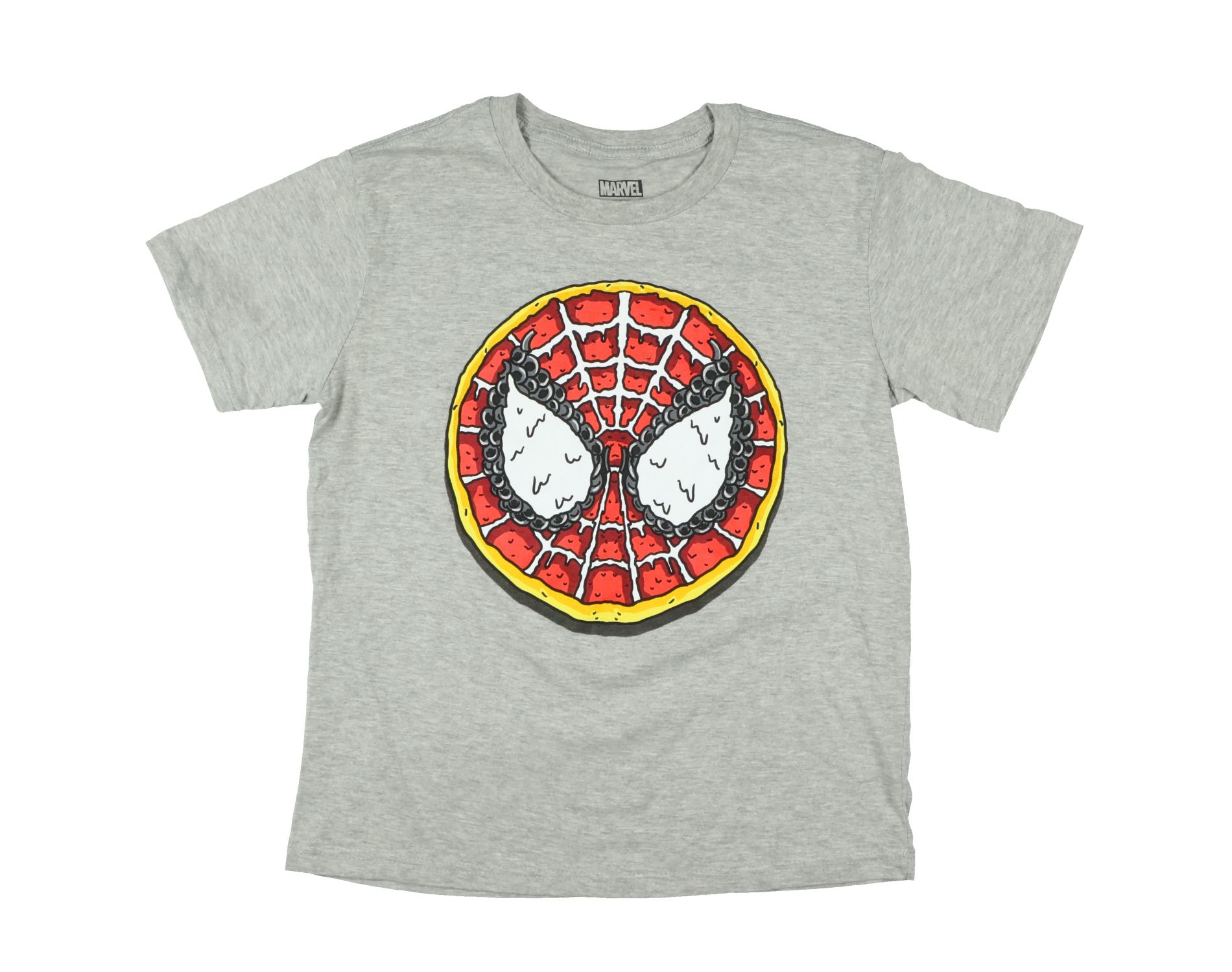 Marvel Spider-Man Shirt Boys' Pizza Face Short Sleeve Graphic Top (Medium) Grey