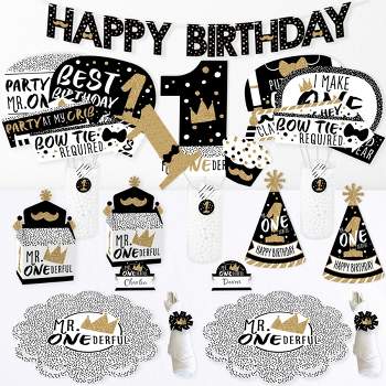 Big Dot of Happiness 1st Birthday Little Mr. Onederful - Boy First Happy Birthday Party Supplies Kit - Ready to Party Pack - 8 Guests