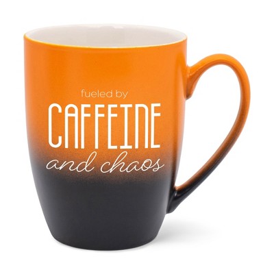 Elanze Designs Fueled By Caffeine And Chaos Two Toned Ombre Matte Orange and Black 12 ounce Ceramic Stoneware Coffee Cup Mug