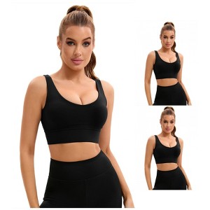 INSPIRE CHIC 3 Pcs Women's U Back V-Neck Padded Workout Crop Top with Built in Bra Sports Bras - 1 of 4
