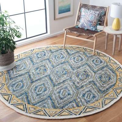 Handmade Blue Geometric Wool Round Area Rug