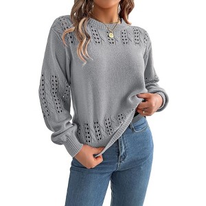 Coolmee Womens Sweaters for Fall Fashion Crewneck Casual Long Sleeve Crochet Hollow Knit Pullover - 1 of 4