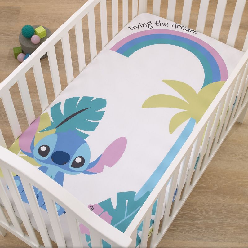 Disney Stitch Blue, Teal, Lime, Lavender, and White Living the Dream Photo Op Fitted Crib Sheet, 3 of 5