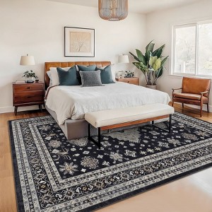 Faux Wool Boho Vintage Floral Printed Area Rug Machine Washable Foldable Ultra Thin Non Slip Stain Resistant Pet Friendly Carpet For Home Decor - 1 of 4