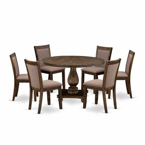 HomeStock 7-Piece Distressed Jacobean Finish Solid Wood Top Dining Table with 6-Parson Chairs - 1 of 4