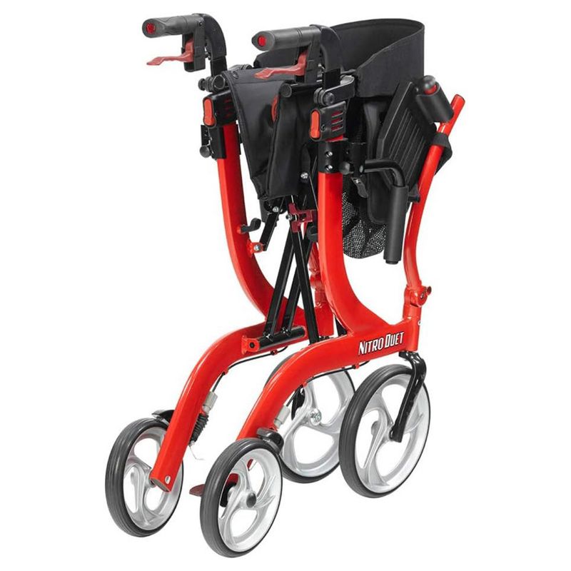 Drive Medical Nitro Duet Rollator Rolling Walker and Transport Wheelchair Chair with Folding Mobility for Home, Hospital, or Nursing Facility (Red), 4 of 7