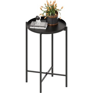 VINGLI Round Metal Side Table with Removable Tray, Outdoor Patio Coffee Table, Waterproof End Table for Small Spaces, Outdoor Patio Bedroom, Balcony - 1 of 4