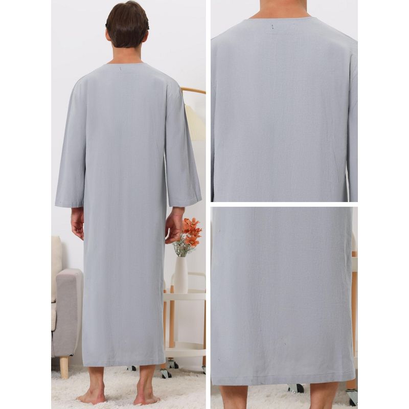 Lars Amadeus Men's Split-Neck Long Sleeves Sleeping Nightgown with Pockets, 4 of 6