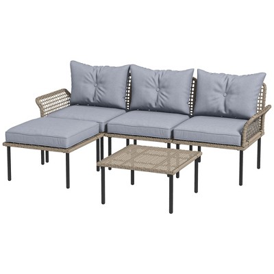 Light Gray 5-Piece Rattan Patio Furniture Set with Cushions
