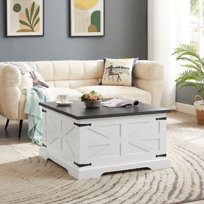 Crete Farmhouse Square Coffee Table, Center Table with Large Hidden Storage Space for Living Room, Bedroom, Indoor Furniture - The Pop Home