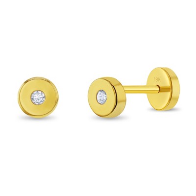 Girls' Round Bezel Push Back 18k Gold Earrings - In Season Jewelry