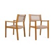 Modern Outdoor Acacia Wood Dining Chair Set of 2 with Rope Seating Armrest Patio Dining Chair -Tanpinhause - 2 of 4