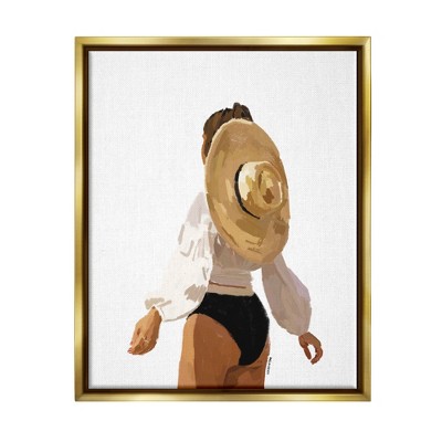 Stupell Industries Woman with Sun Hat Framed Floater Canvas Wall Art