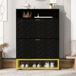 Shoe Storage Cabinet With 2 Flip Drawers, Narrow Shoe Rack Cabinet With Top And Bottom Open Shelf, Anti-tip Device For Hallway Entryway Hallway - 1 of 4