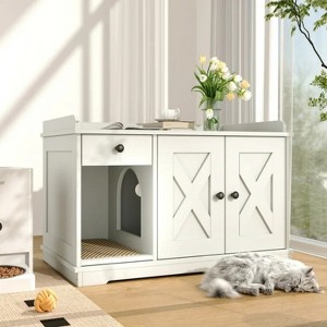 LunaLulinlk Off-white Cat Litter Box Fence, Double Hidden Litter Box Furniture for 2 Cats - 1 of 4