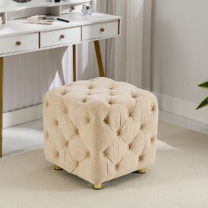 CAVINAS Dice-Shaped Velvet Upholstered Ottoman, Soft Foot Stool, Dressing Makeup Chair, Comfortable Seat for Living Room, Bedroom, Entrance - 1 of 4