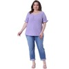 Agnes Orinda Women's Plus Size Gingham 1950s Sweetheart Neck Button Decor Short Sleeve Blouses - 3 of 4