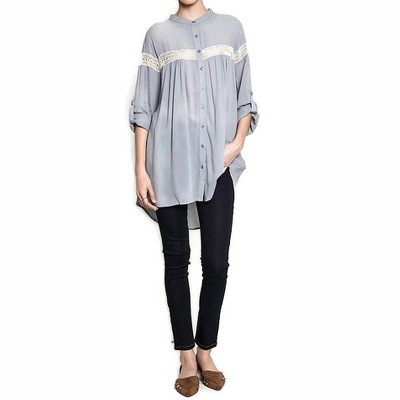 Women's Button Up Lace Trim Tunic - KORI