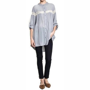 Women's Button Up Lace Trim Tunic - KORI - 1 of 3