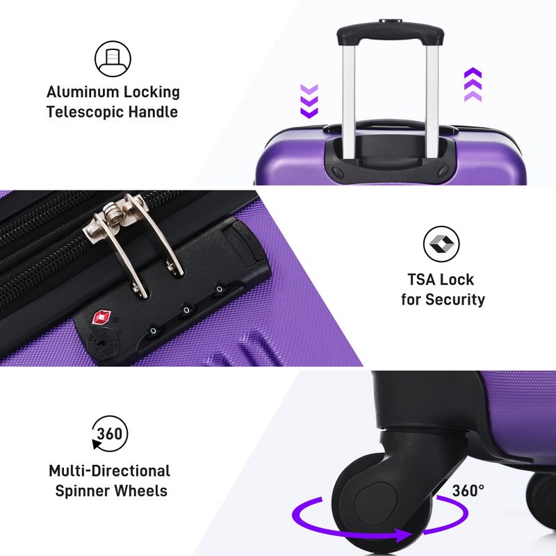 2/3 PCS Luggage Set, ABS Hardshell Expandable  Spinner Suitcase with Travel Bag and TSA Lock - ModernLuxe, 5 of 6