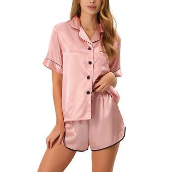 cheibear Women's Silky Satin Nightwear with Shorts Lounge Pajama Set