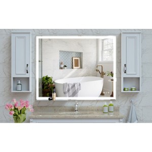 Munora 32x40 Inch LED Bathroom Vanity Mirror, Wall Mounted Smart Mirror with Anti-Fog, Adjustable White/Warm/Natural Lighting, Silver Aluminum Frame - 1 of 4