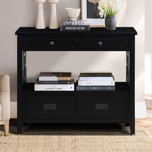 PAGED 36 inch Rectangle Farmhouse Console Table,Retro Entryway Table with 4 Drawers and Storage Shelf for Living Room,Hallway - 1 of 4