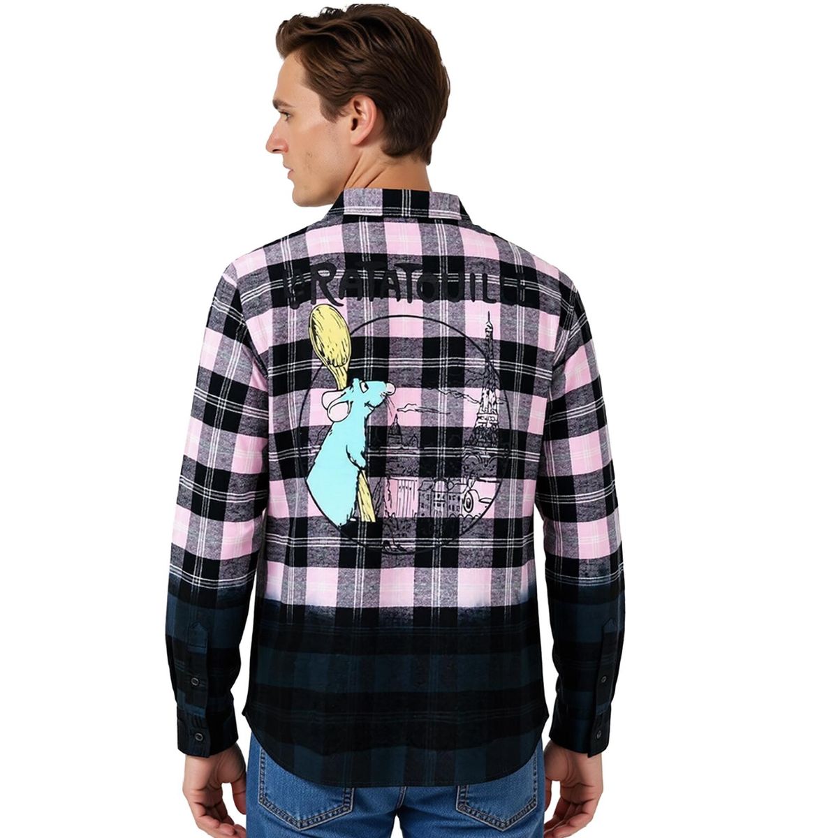 Seven Times Six Disney Ratatouille Shirt Men's Remy Long Sleeve Plaid Button Up Top Multicolored