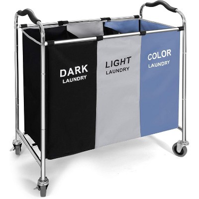 Laundry Basket with Wheels, 240l Laundry Hamper with 3 Section Laundry Bag for Dirty Clothes