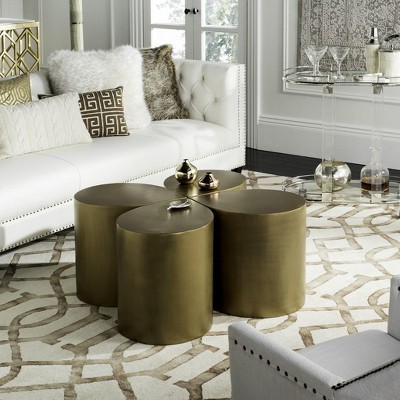Tilly 38" Antique Brass Round Metal Coffee Table Set