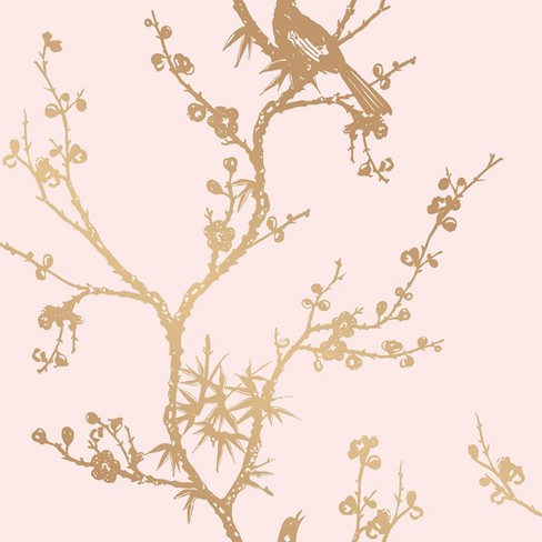 Tempaper Bird Watching Self Adhesive Removable Wallpaper Pink/gold : Target