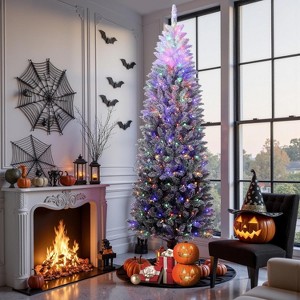 Pencil Christmas Tree, Slim Artificial Xmas Tree with Snow Flocked Branches, Skinny Pink Gradient Christmas Decoration for Home & Office - 1 of 4