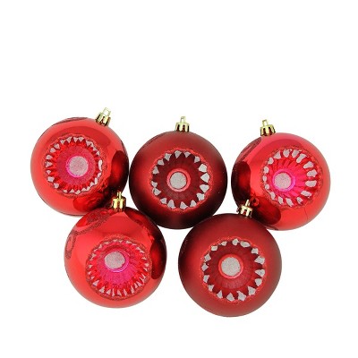 Northlight Retro Reflector Shatterproof 2-Finish Christmas Ball Ornaments - 3.25" (80mm) - Red - 5ct