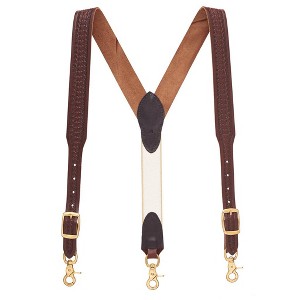Suspender Store Men’s 1.5" Basket Stamped Western Leather Trigger Snap Galluses – Brown - 1 of 4