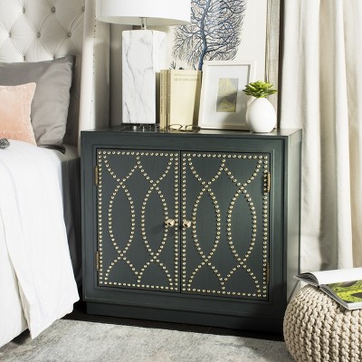 Steel Teal and Gold 2-Door Accent Cabinet with Mirror Panels