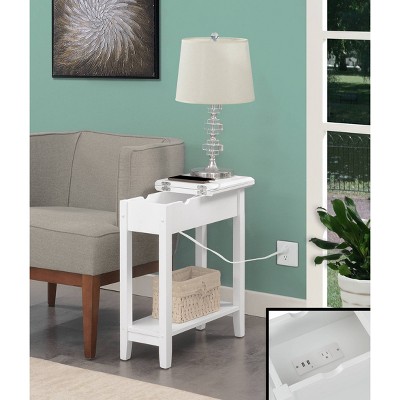 White MDF Rectangular End Table with Charging Station and Storage