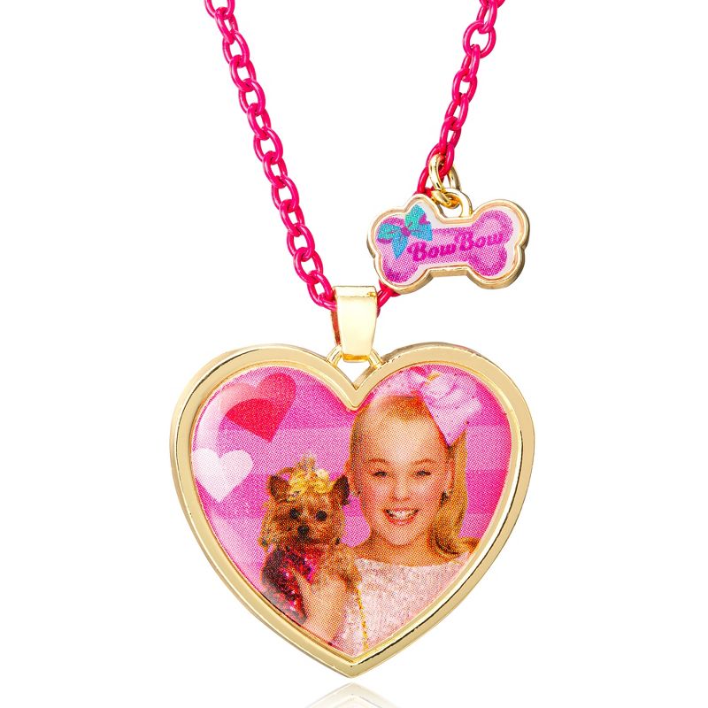 JoJo Siwa Girls Heart Pendant Fashion Bow Necklace with Pink Chain, BowBow and JoJo Heart Pendant Charm Gifts, 1 of 6