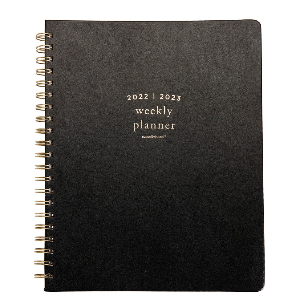 2022-23 Academic Planner 8.75"x11" Weekly Spiral Vegan Leather Black - russell+hazel