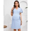 Women Maternity Dress Short Sleeve Casual Pregnancy Dresses Rib Knit V Neck Pregnant Clothes with Belt - 4 of 4